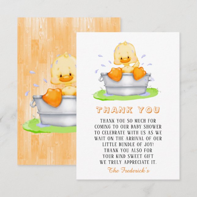 Duck in a Tub Baby Shower Thank You  Card (Front/Back)