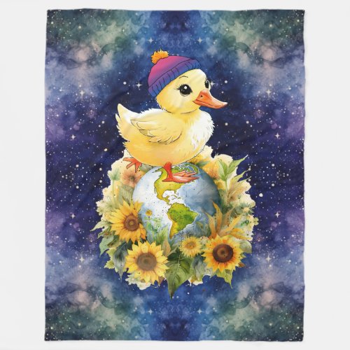 Duck in Bisexual Flag Colors Beanie on Planet Fleece Blanket