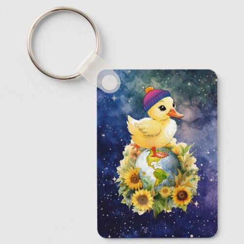 Duck in Bisexual Flag Colors Beanie on Planet Keychain