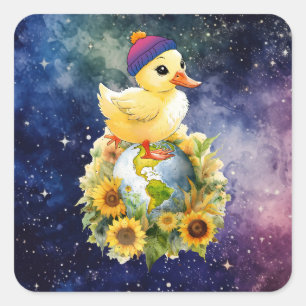 Duck in Bisexual Flag Colors Beanie on Planet Square Sticker