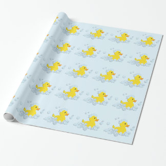 Duck in Blue Bubbles Baby Shower Wrapping Paper