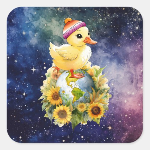 Duck in Lesbian Flag Colors Beanie on Planet Square Sticker
