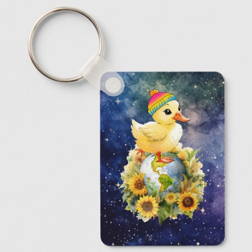 Duck in Pansexual Flag Colors Beanie on Planet Keychain