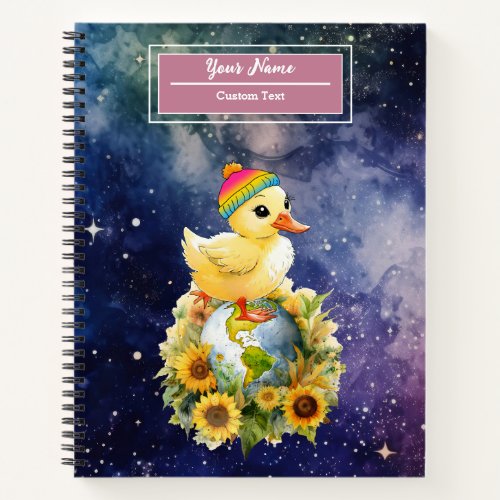 Duck in Pansexual Flag Colors Beanie on Planet Notebook