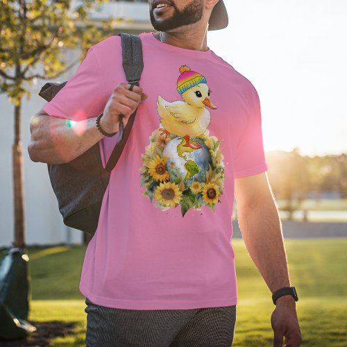 Duck in Pansexual Flag Colors Beanie on Planet T_Shirt
