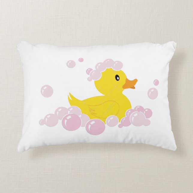 Duck in Pink Bubbles Accent Pillow (Front)