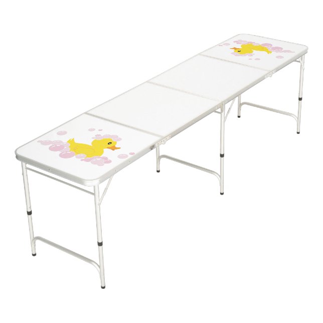 Duck in Pink Bubbles Beer Pong Table (Angled)