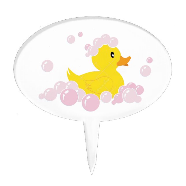 Duck in Pink Bubbles Cake Topper (Front)