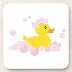 Duck in Pink Bubbles Drink Coaster