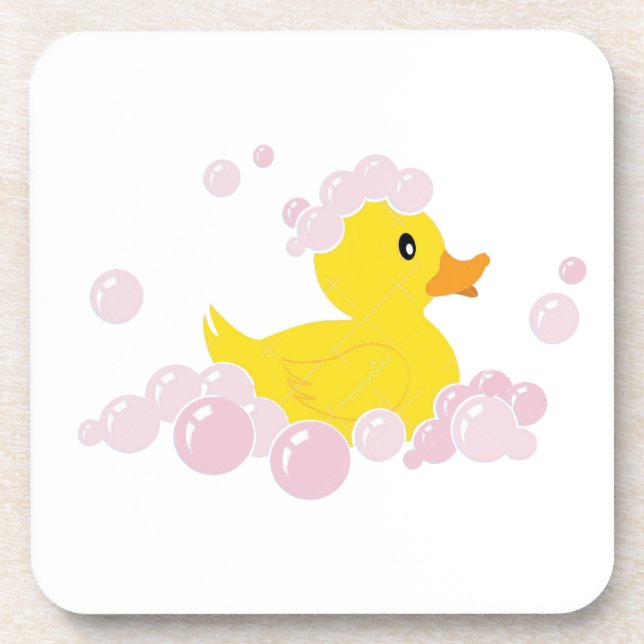 Duck in Pink Bubbles Drink Coaster (Front)