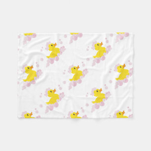 Duck in Pink Bubbles Fleece Blanket