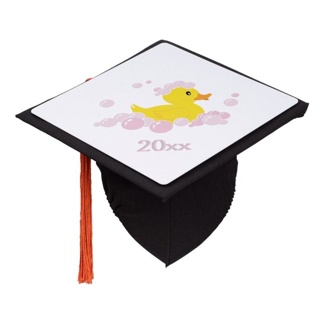 Duck in Pink Bubbles Graduation Cap Topper (Angled)
