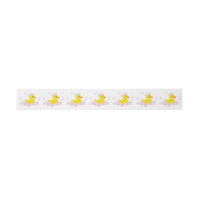 Duck in Pink Bubbles Invitation Belly Band (Flat)