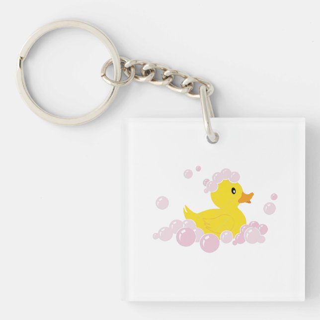 Duck in Pink Bubbles Keychain (Front)
