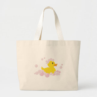 Duck in Pink Bubbles Large Tote Bag