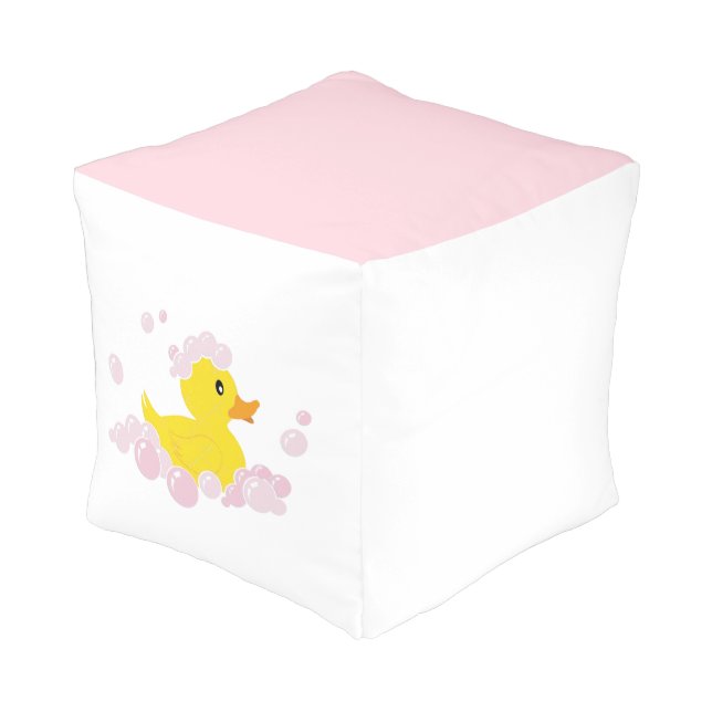 Duck in Pink Bubbles Pouf (Angled Back)