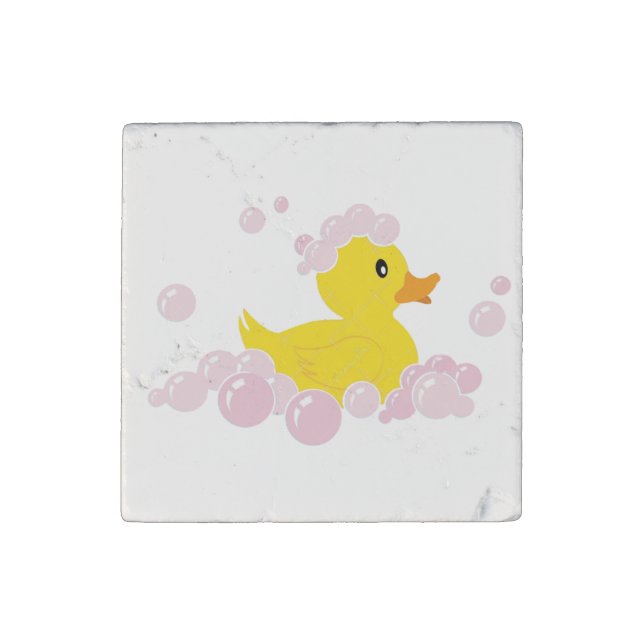 Duck in Pink Bubbles Stone Magnet (Front)