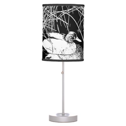 Duck in Reeds Black and White Lake Wildlife Nature Table Lamp