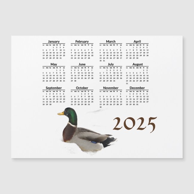 Duck in Snow 2025 Calendar Magnetic Card