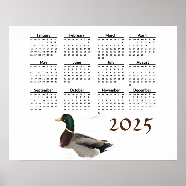 Duck in Snow 2025 Calendar Poster