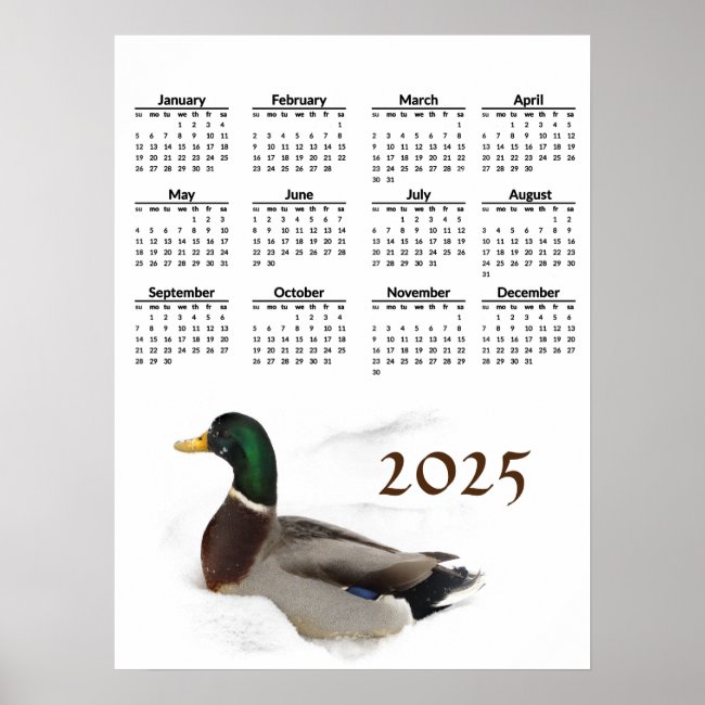 Duck in Snow 2025 Calendar Poster