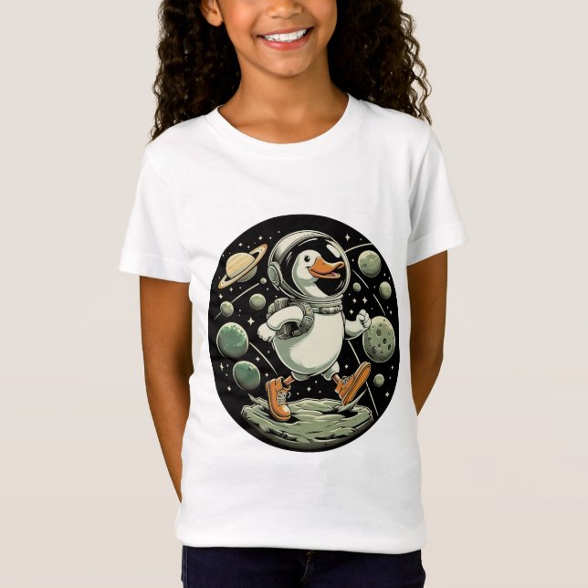 "Duck in Space" Funny Animal T-Shirt (Front)