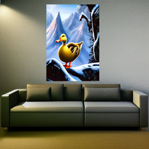 Duck in the snowy mountain AI Art Poster