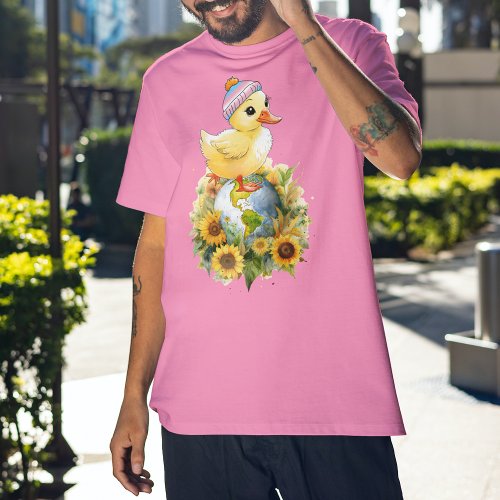 Duck in Transgender Flag Colors Beanie on Planet T_Shirt