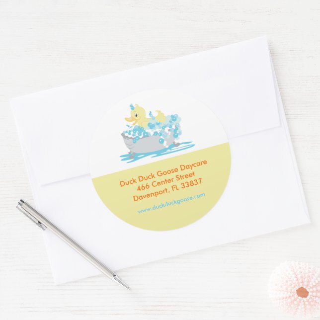 Duck in Tub Daycare Childcare Customized Classic Round Sticker (Envelope)