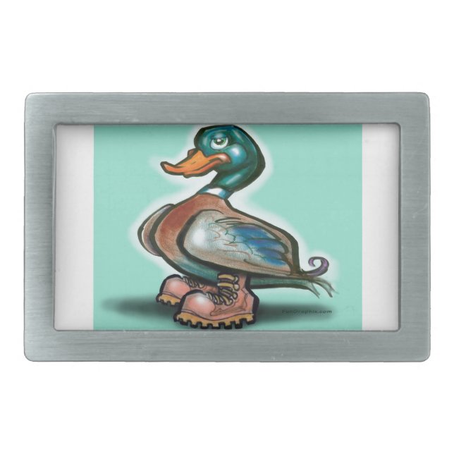 Duck in Work Boots Rectangular Belt Buckle (Front)