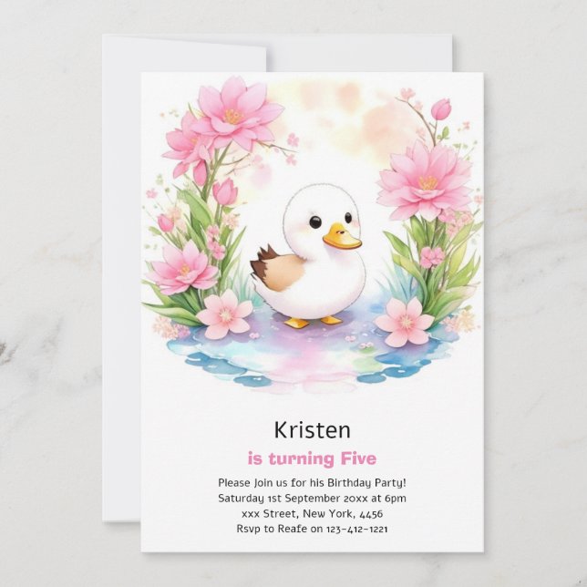 Duck Kids Girl Birthday Invitation (Front)
