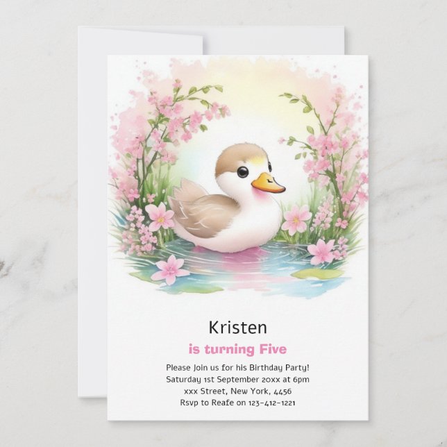 Duck Kids Girl Birthday Invitation (Front)