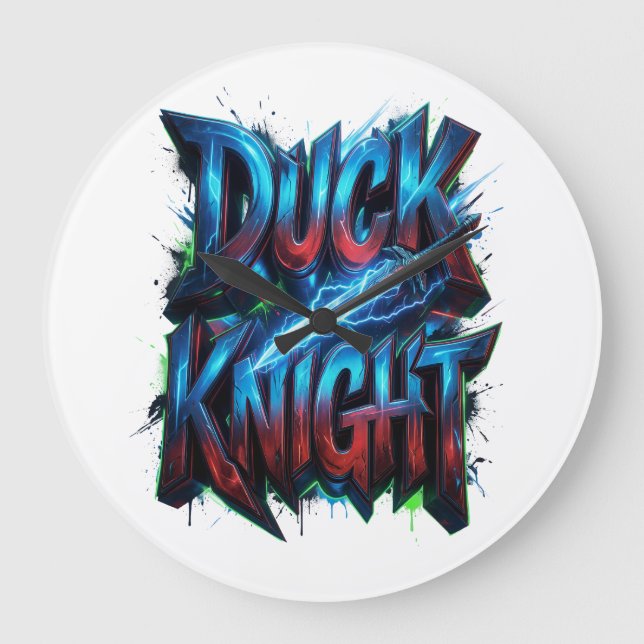 Duck Knight 3D Cyber Graffiti Logo  Large Clock (Front)