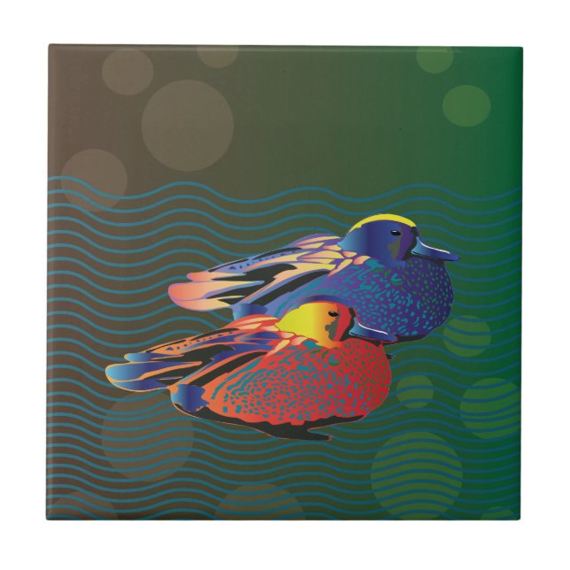 Duck-like birds couple ceramic tile (Front)