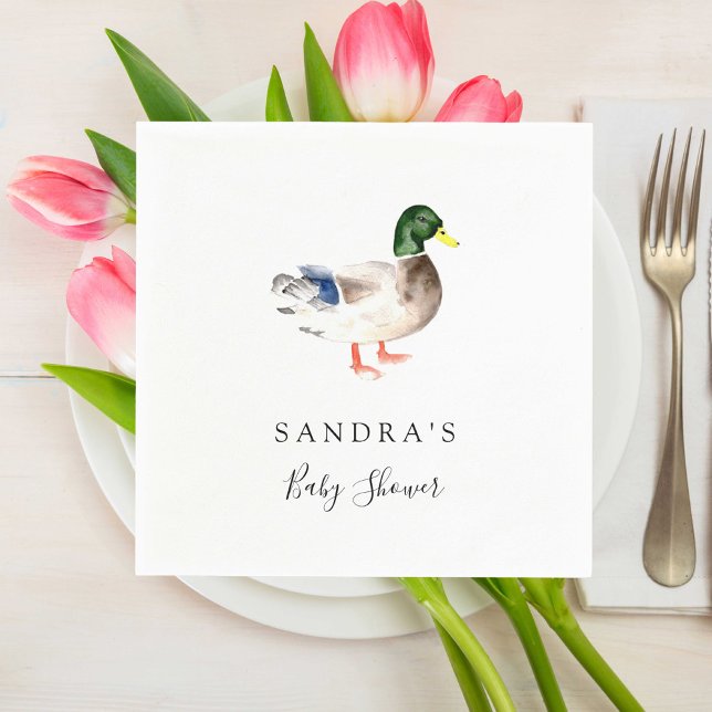 Duck Mallard Baby Shower Minimal Modern Elegant Napkins (Creator Uploaded)