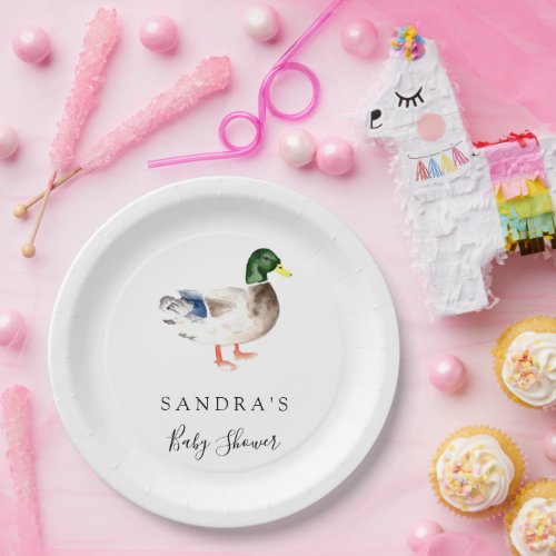 Duck Mallard Baby Shower Minimal Modern Elegant Paper Plates