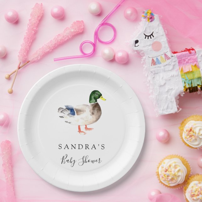Duck Mallard Baby Shower Minimal Modern Elegant Paper Plates (Party)