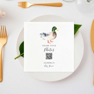 Duck Mallard Baby Shower Share Photos QR Code Napkins