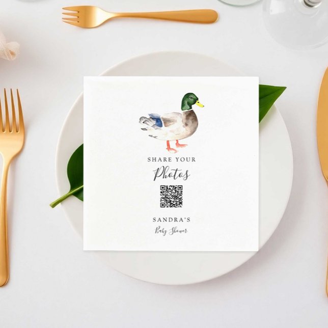 Duck Mallard Baby Shower Share Photos QR Code Napkins (Creator Uploaded)