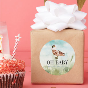 Duck/Mallard Watercolor Field Boy Baby Shower Classic Round Sticker