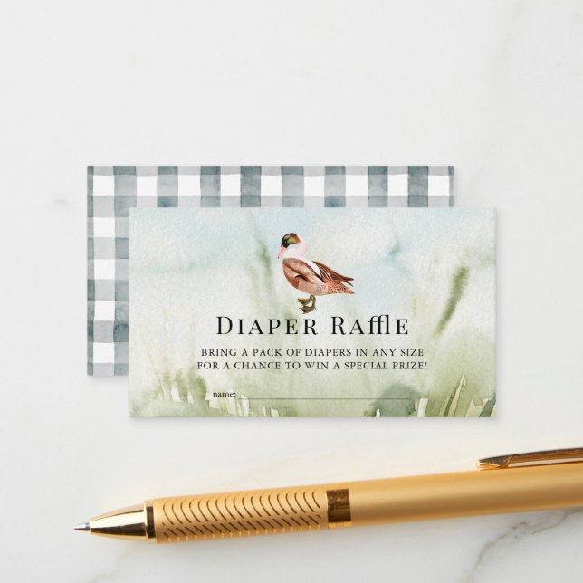 Duck/Mallard Watercolor Field Diaper Raffle Ticket Enclosure Card (Front/Back In Situ)