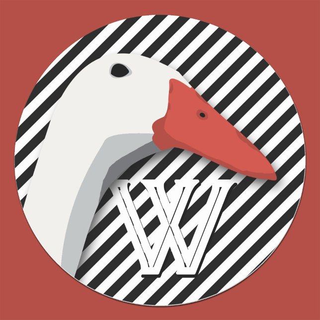 Duck Monogram Black and White Pinstripes Pattern Classic Round Sticker (Creator Uploaded)