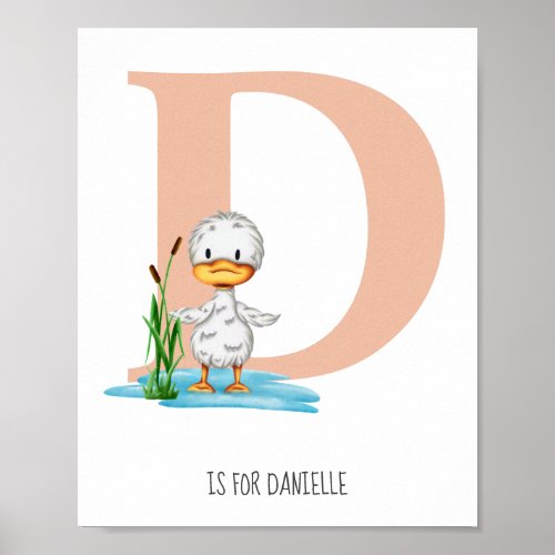 Duck Monogrammed Letter D Nursery Poster