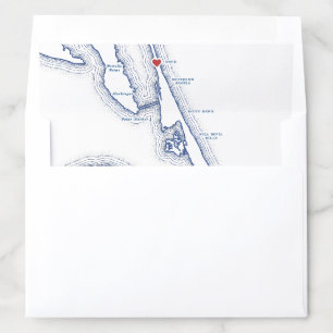 Duck NC Map Elegant Navy Blue Wedding Envelope Liner