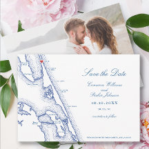 Duck NC Map Elegant Navy Blue Wedding