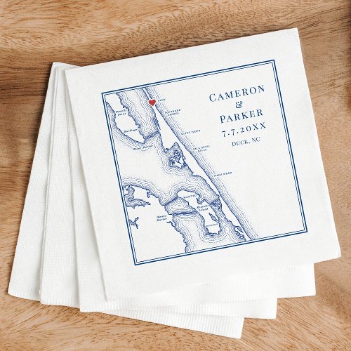 Duck NC Outer Banks OBX Navy Elegant Wedding Napkins