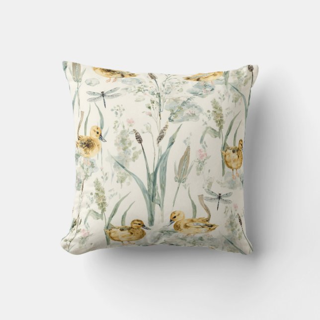Duck Nursery Theme | Neutral Bedroom Accent Throw Pillow (Front)