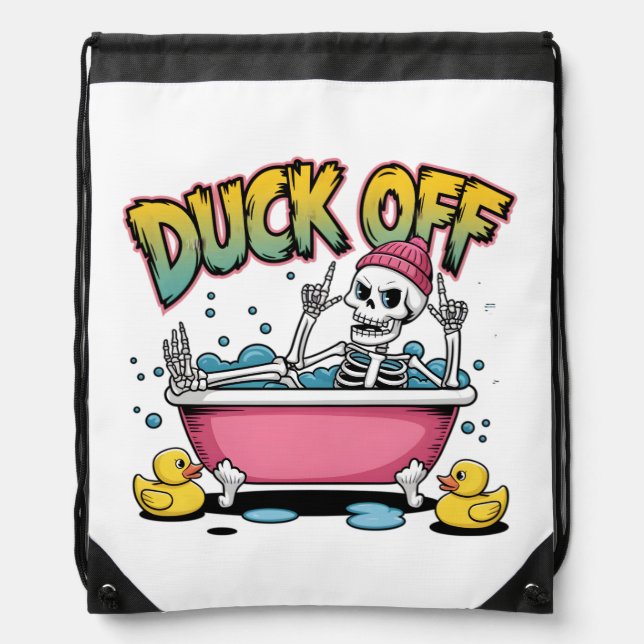 Duck Off Funny Skeleton Design-61161 Drawstring Bag (Front)