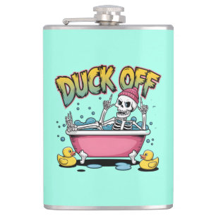 Duck Off Funny Skeleton Design-61161 Framed Art Flask