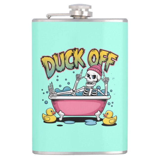 Duck Off Funny Skeleton Design-61161 Framed Art Flask (Front)